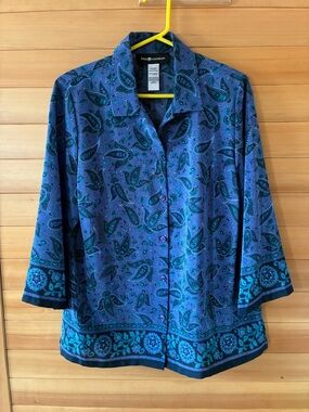 Sag Harbor Blue Paisley Button-Front Women's Top Sz.M (12)